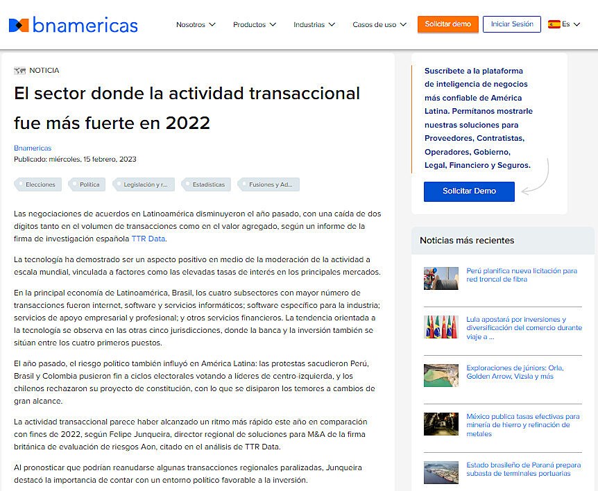 El sector donde la actividad transaccional fue ms fuerte en 2022
